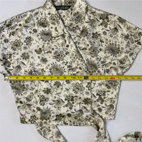Vintage Silk Satin Tie Front Crop Top Green Floral - Picture 12 of 16
